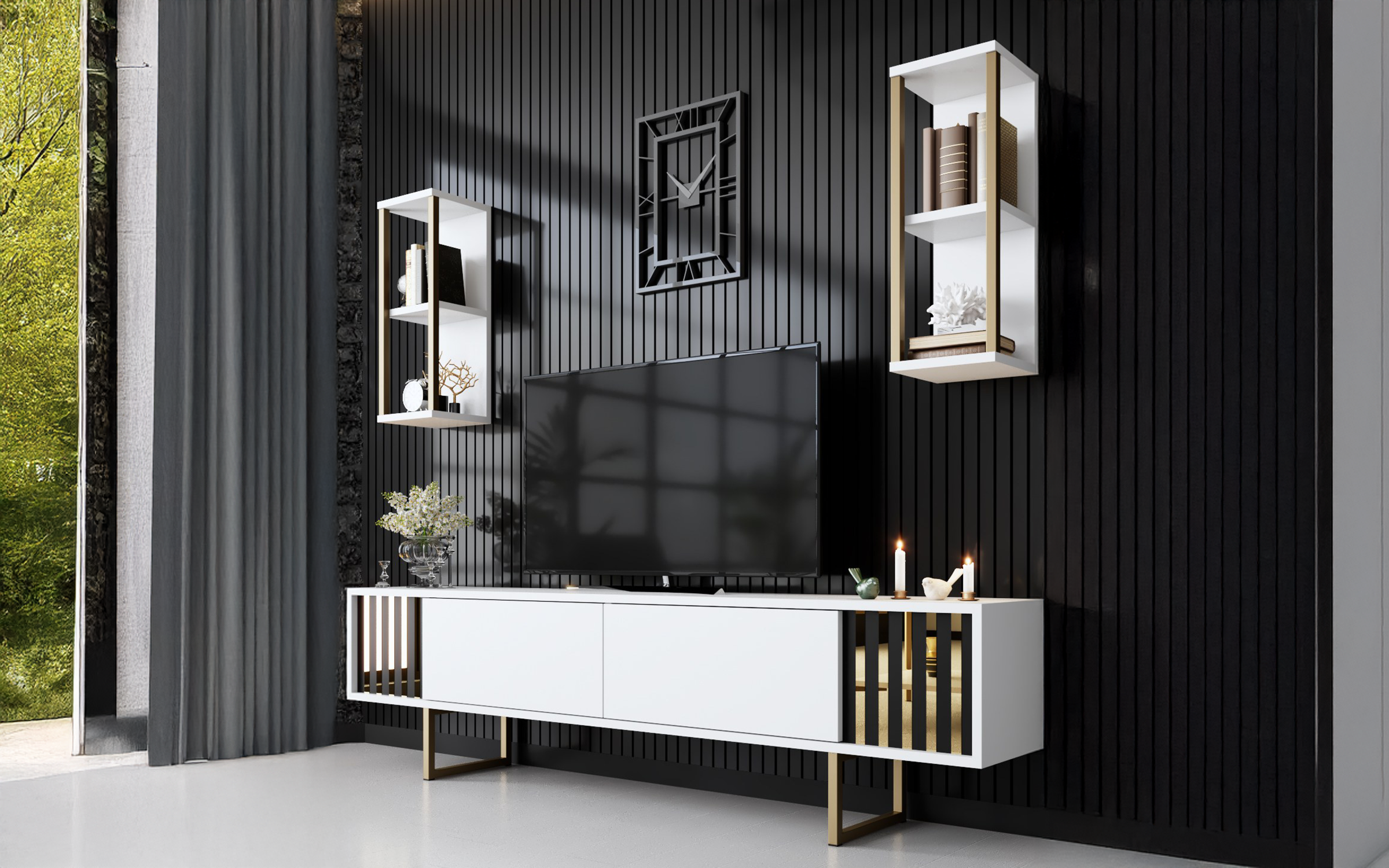 Modul TV + 2 buc. etajera Linus, alb  1